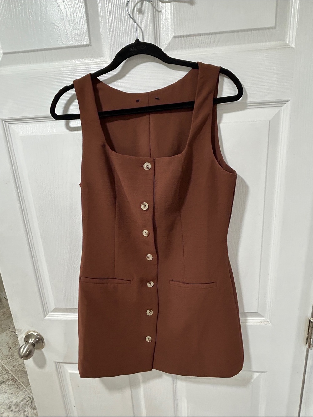 Marshalls Brown Button-Front Square-Neck Mini Dress